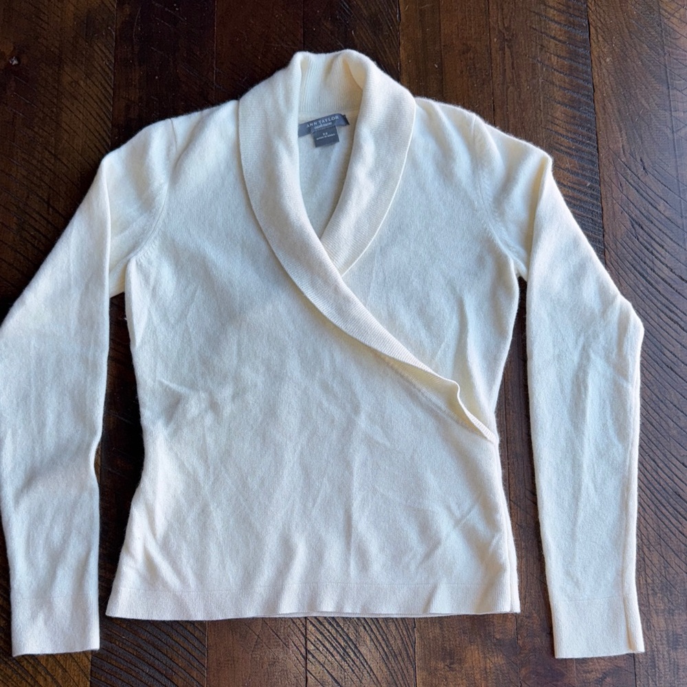 Ann Taylor Cream Shawl Collar Sweater